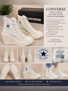 Converse Wedge High Top Sneakers in Egret/White